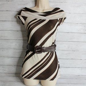 HeartSoul Women's Tunic Sweater Size XS Brown Beige Stripe Belted